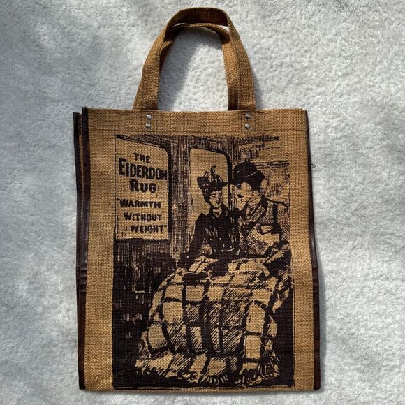 Vintage Burlap Jute Tote Bag Canvas Eiderdown Rug Print Rustic Eco Shopper - Picture 1 of 7
